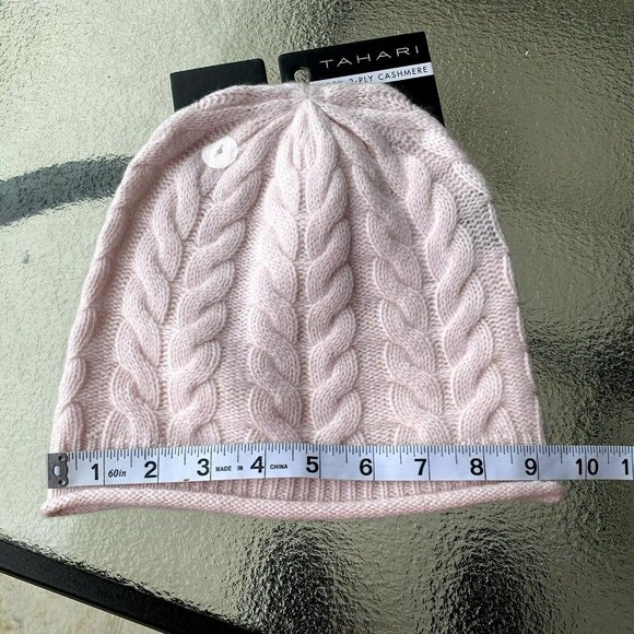 NWT TAHARI 100% cashmere light pink Beanie hat one size